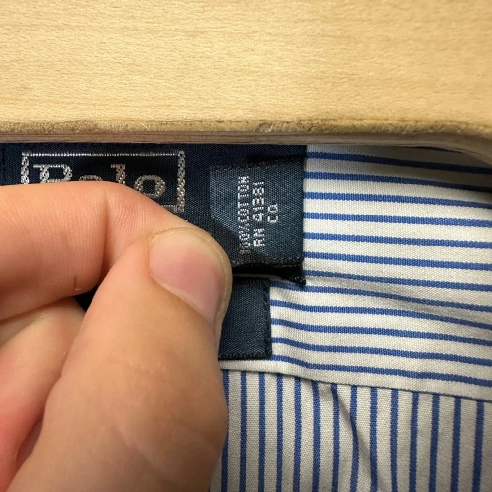 Polo Ralph Lauren Andrew Classic Fit Striped Shirt Mens 16.5 32/33 Blue White